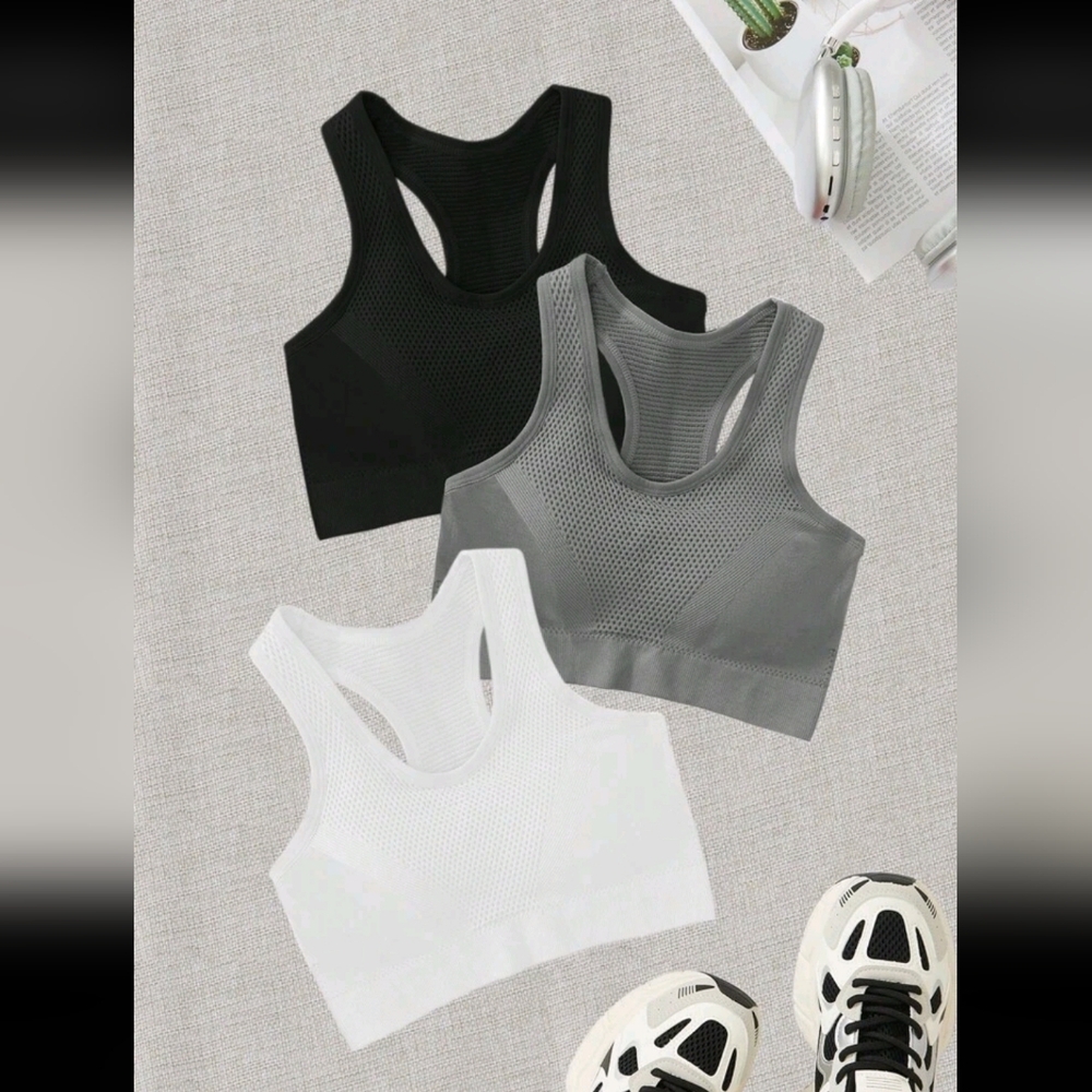 SHEIN Yoga Basic 3pcs Seamless High Stretch Racerback Sports Bra